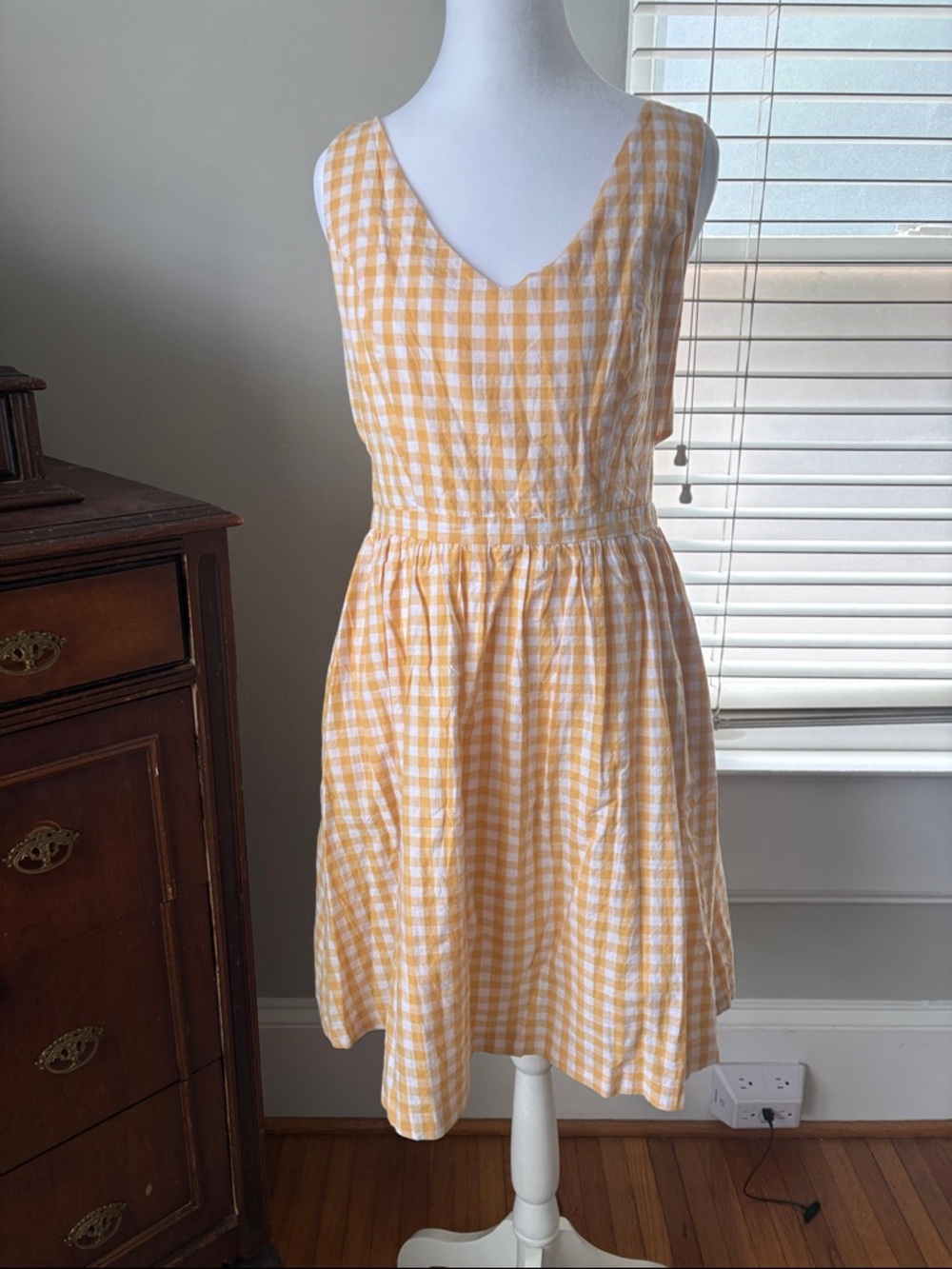 Madewell Yellow Gingham V-Neck Mini Dress